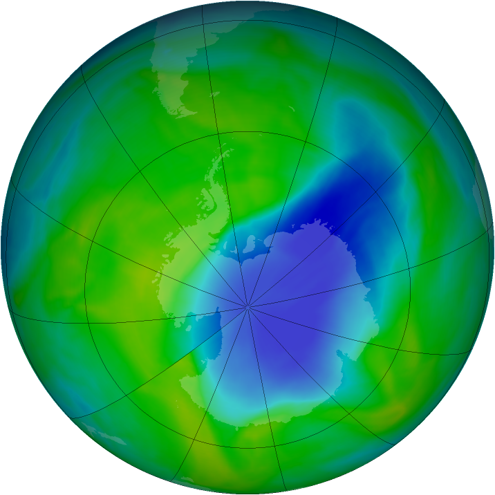 Antarctic ozone map for 09 December 2007